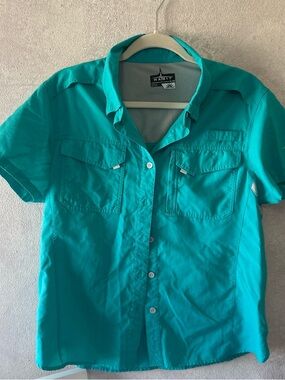 Habit Women's Short-Sleeve Button-Down Shirt in Teal